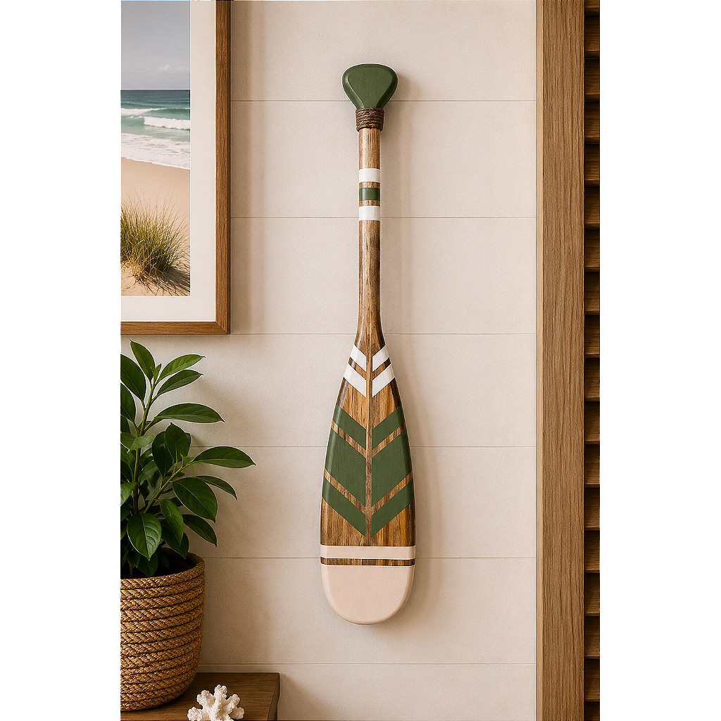 Remo Decorativo Verde e Bege 55 cm em Madeira