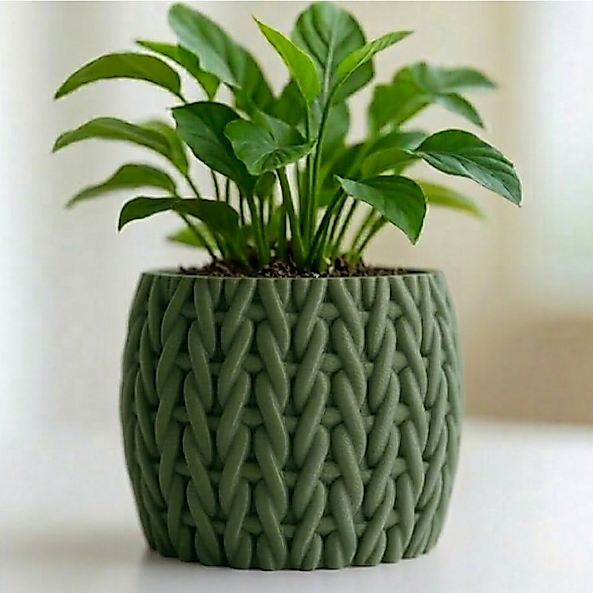 Vaso Cachepot Tricô Knit Decorativo Moderno - Vaso de Planta Suculenta Texturizado Luxo