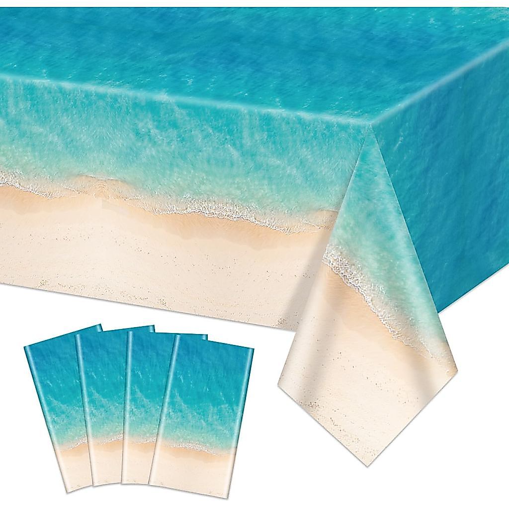 4 Toalhas de Mesa com Tema de Praia, Toalhas de Mesa com Ondas do Oceano, Coberturas de Mesa Descartáveis de Plástico pa