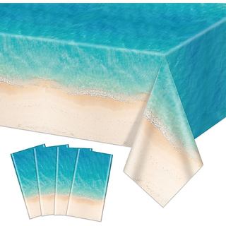4 Toalhas de Mesa com Tema de Praia, Toalhas de Mesa com Ondas do Oceano, Coberturas de Mesa Descartáveis de Plástico pa
