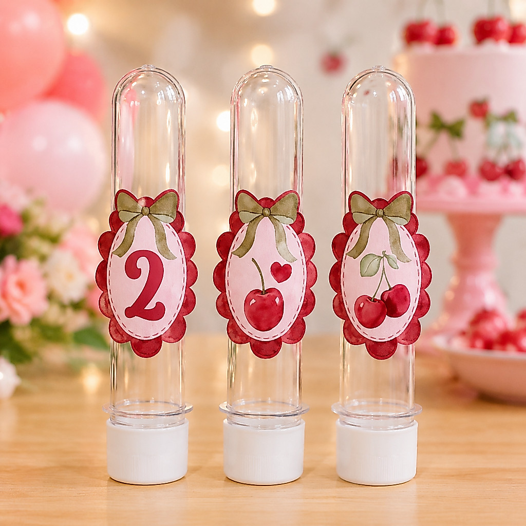 Kit Apliques para Tubete Tema Cerejinha Personalizado | Lembrancinha Festa Infantil Aniversário