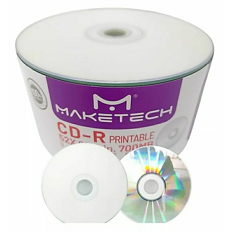 100 CD-R PRINTABLE MAKETECH 700 MB 80MINUTOS 52X (MANDE IN VIETNÃ)
