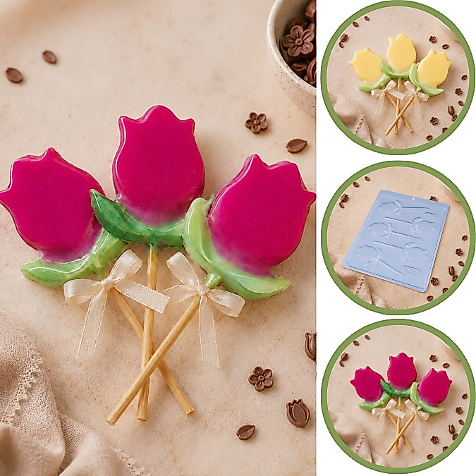 1~10 Forma Simples Pirulito Tulipa 252-(C8) em Acetato BWB Para Bombom e Doces de Chocolate e Confeitaria. (CHOCO)
