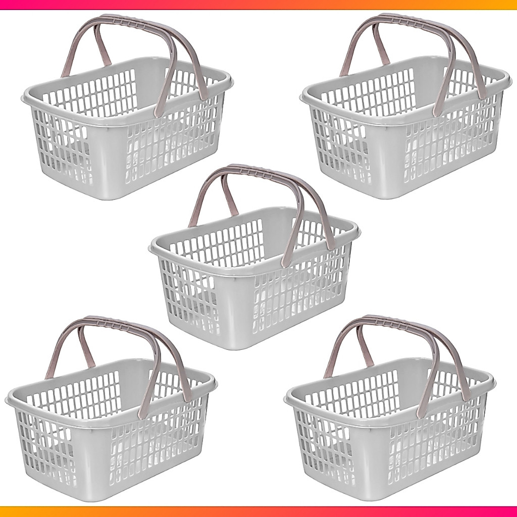 Kit 5 Cesta Cestinha Plástica 9L Supermercado Mercado Loja Shopping Atacado Compras Organizador Colorido Reforçado Resistente Alça Grande