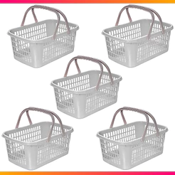 Kit 5 Cesta Cestinha Plástica 9L Supermercado Mercado Loja Shopping Atacado Compras Organizador Colorido Reforçado Resistente Alça Grande