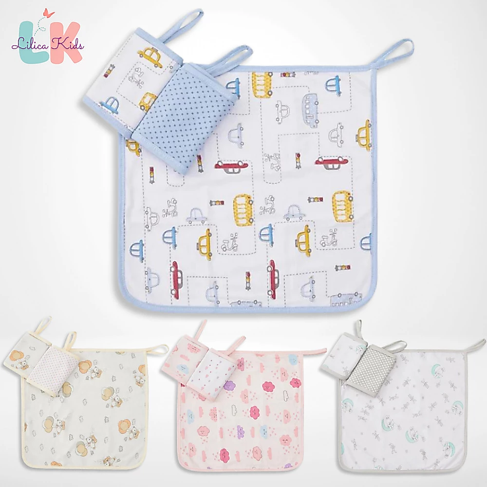 Kit 3 Paninhos de Boca Babete Estampado com Prendedor 28cm x 28cm