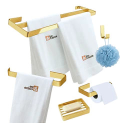 Kit Acessórios Banheiro Suporte Toalhas Duplo Dourado 5 Pç