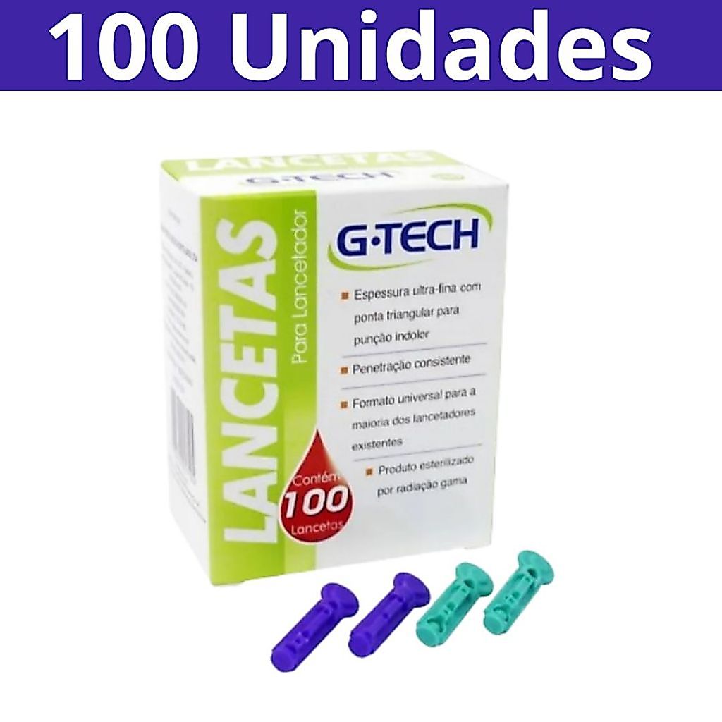 Lancetas G-Tech 100 Unidades Para Teste De Glicemia Medidor de Glicose