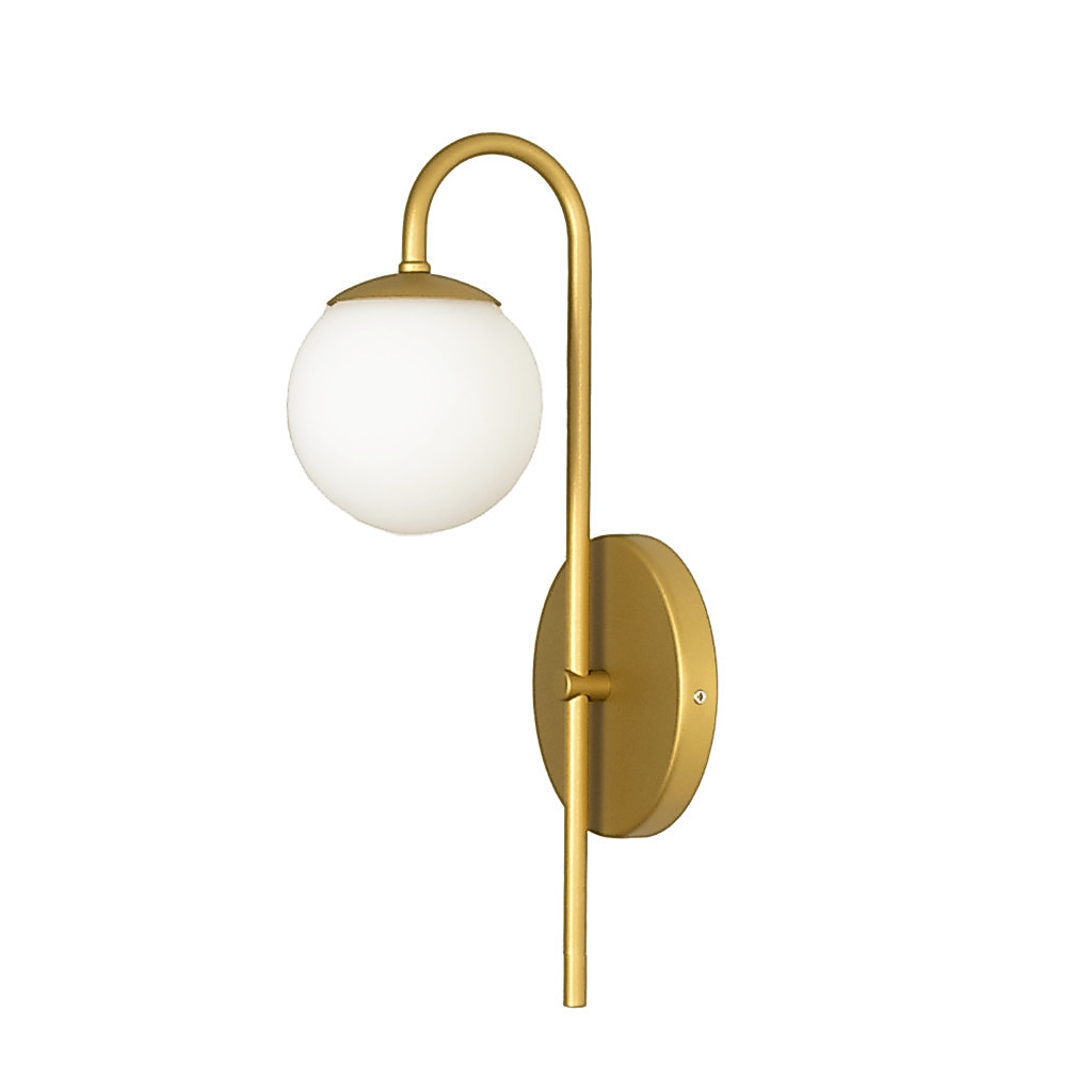 Arandela Parede Curva Jabuticaba Globo 10 Quarto Dourado Fosco Bivolt