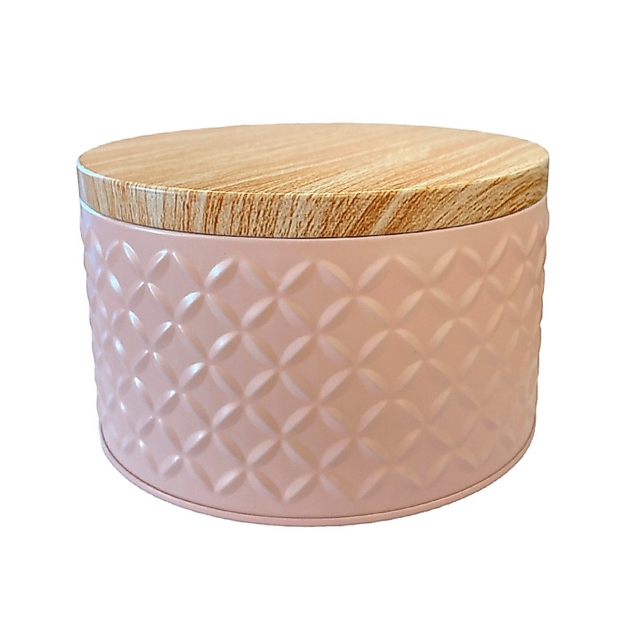 Lata de Metal Redonda Texturizada - Rosa- 13,5x8cm - 1 unidade - Rizzo