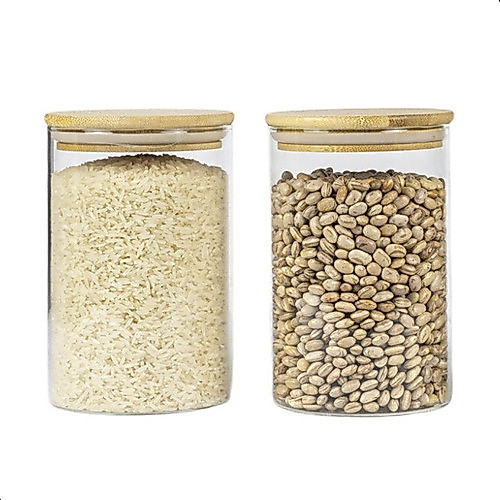 Kit 2 Potes Multiuso de Vidro com Tampa Bambu Empilhável Redondo Alimentos Organizador de Geladeira E Armários Conserva