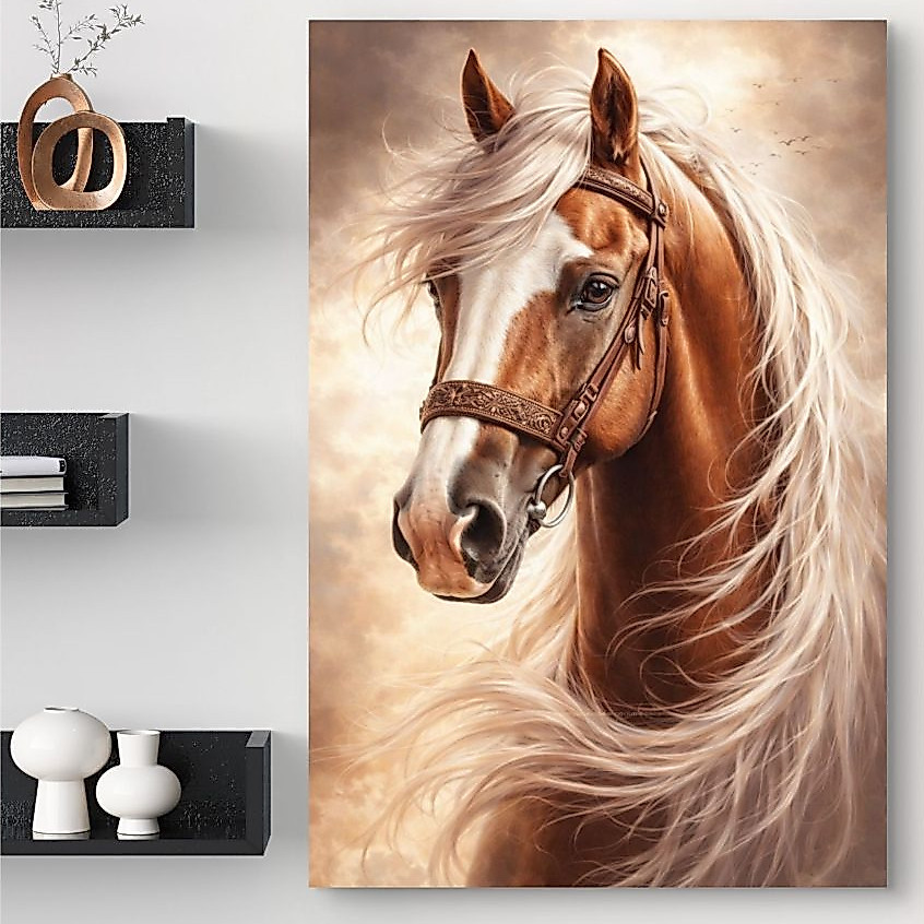 Quadro Decorativo 80x110cm Cavalo Marrom Pintura Decoração de Parede Hall Luxo Sala Quarto MDF