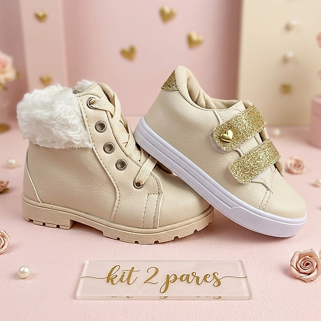 Kit 2 Pares Tênis Bota Menina Infantil Antiderrapante Confortável Casual Estiloso