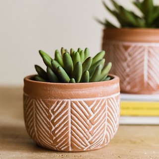 Kit 2 Vaso Porcelana Ceramica Tribal Terracota Decoração