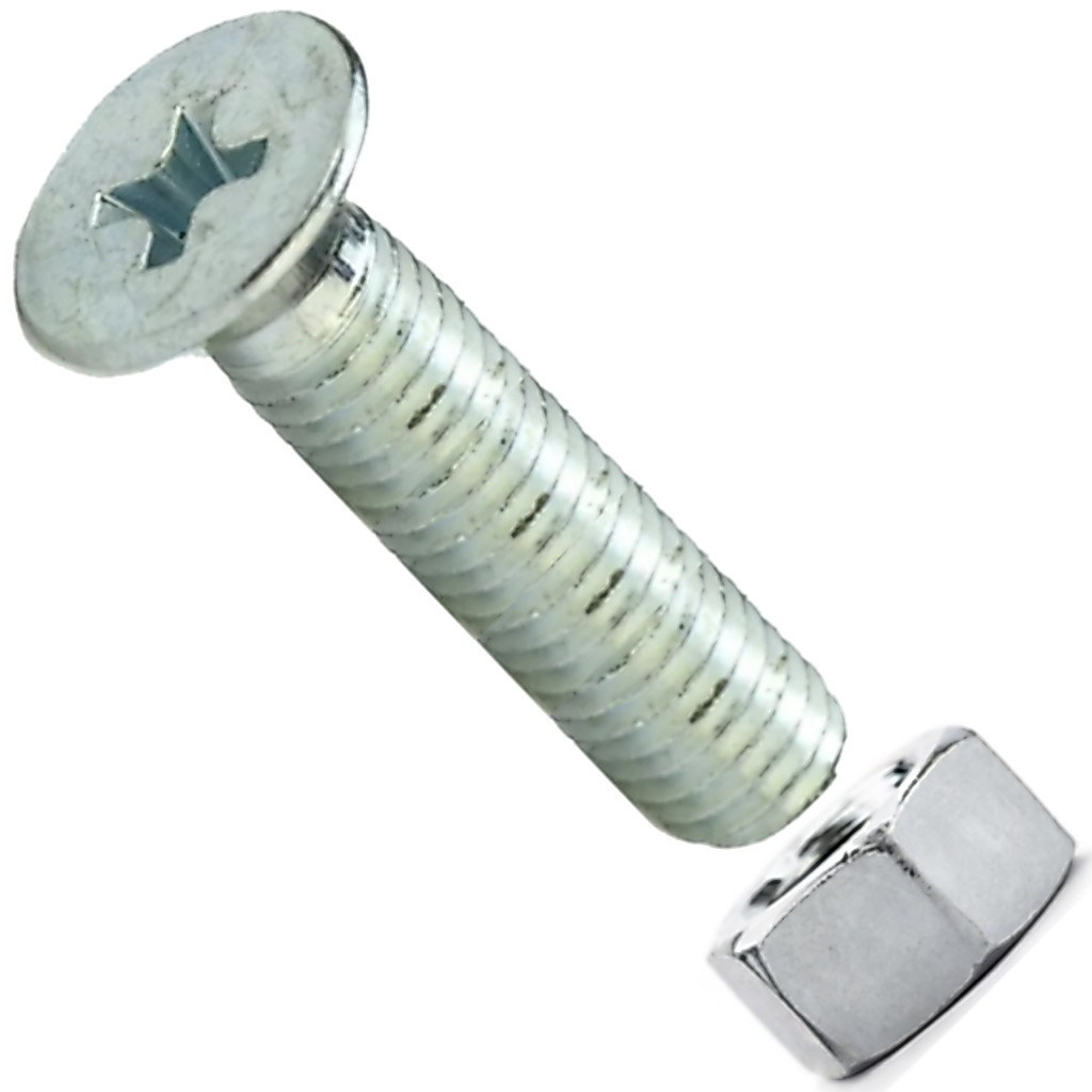 Parafuso Cabeça Chata Phillips M2.5 X 16 Zincado com Porca 50 peças Jomarca