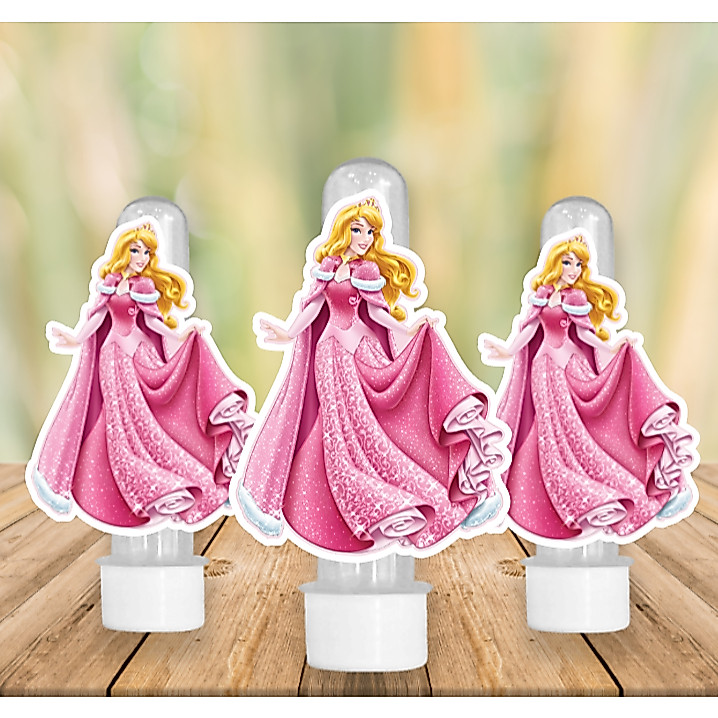 30 Apliques para Tubete Doces Bolo - Tema  PRINCESA AURORA BELA ADORMECIDA  -  Lembrancinhas Divertidas para Sua Festas
