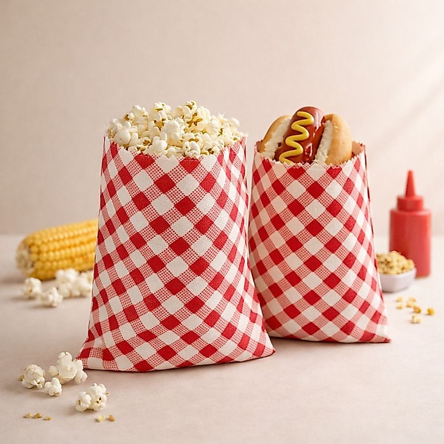 Saquinho para Pipoca e Hot Dog Chita Xadrez - Vermelho - 15,5x11cm - 5 unidades - Rizzo