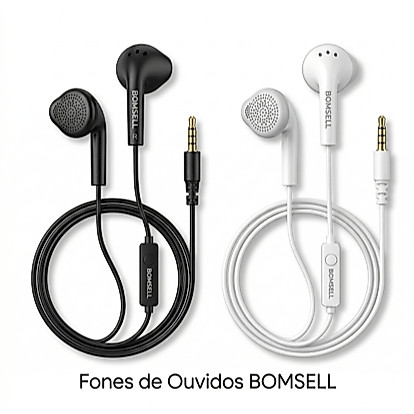 Kit com 2 Fones de Ouvido Com Fio e Microfone - BOMSELL