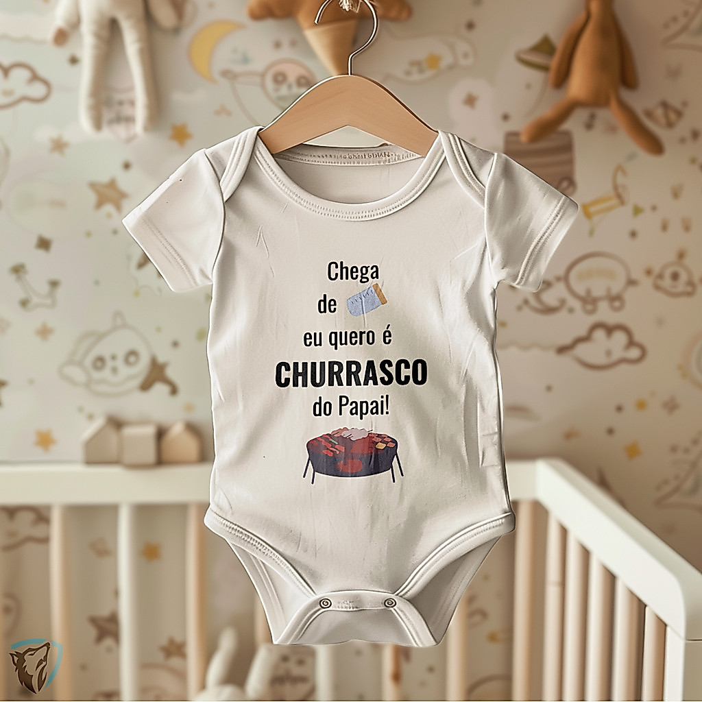 Body Infantil Chega De Tete Quero Churrasco do Papai | Estampa Divertida para Bebês Fofos