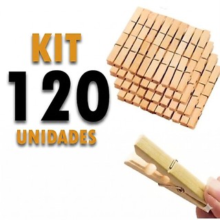 Prendedores de Roupa kit 120 em Madeira com Mola de Aço Resistente
