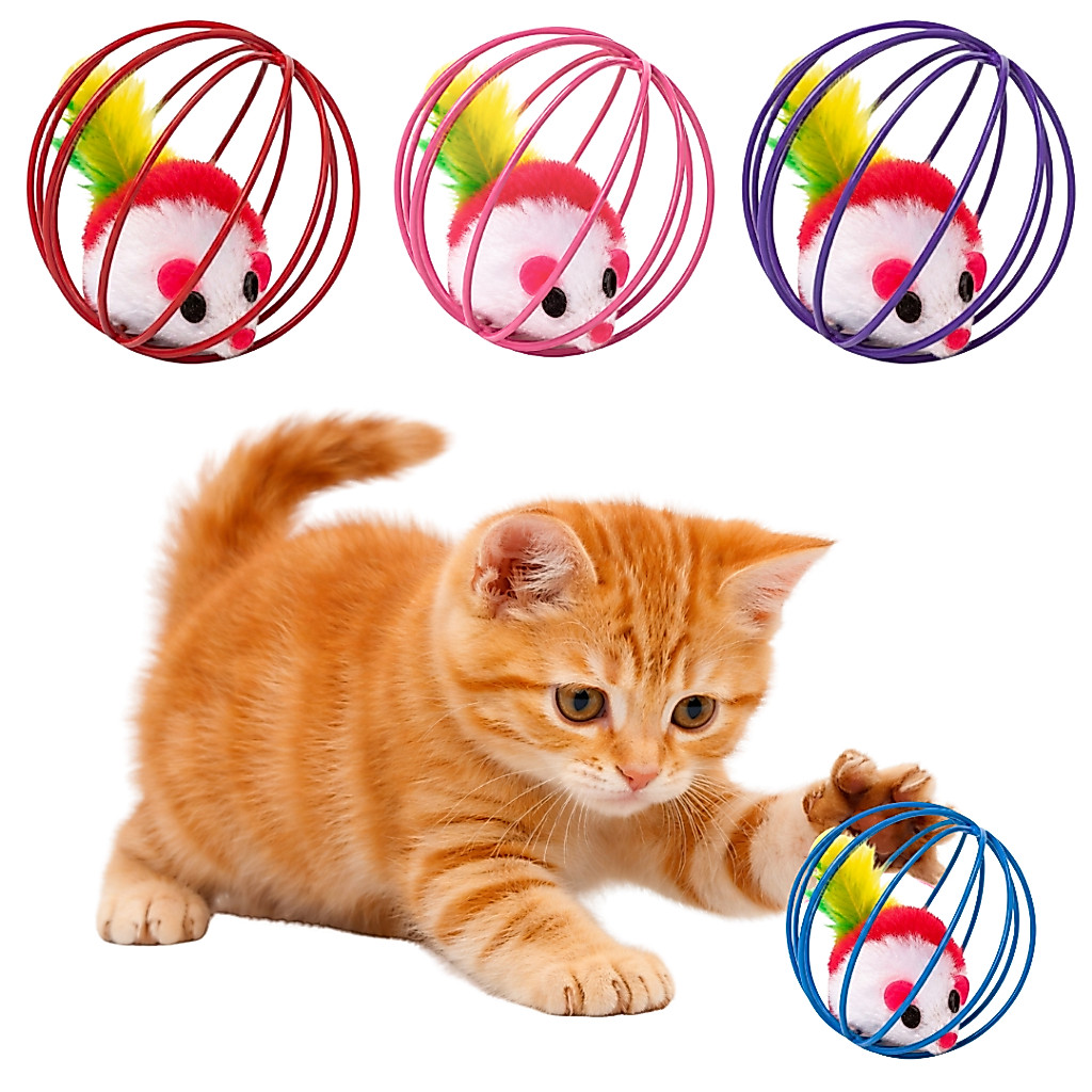 Brinquedo Para Gatos Gatinho Pena Rato Ratos Bola Gaiola Interativo 6cm