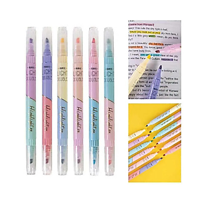 Kit Caneta Marcadores Duas Cores iluminadoras 3mm Com Ponta Dupla Arte Material Escolar Papearia