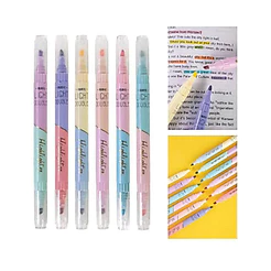 Kit Caneta Marcadores Duas Cores iluminadoras 3mm Com Ponta Dupla Arte Material Escolar Papearia