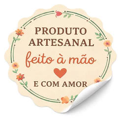 Kit 100 Etiquetas Adesivas - Feito a Mão 3,2cm Redonda para Embalagem e Pedidos