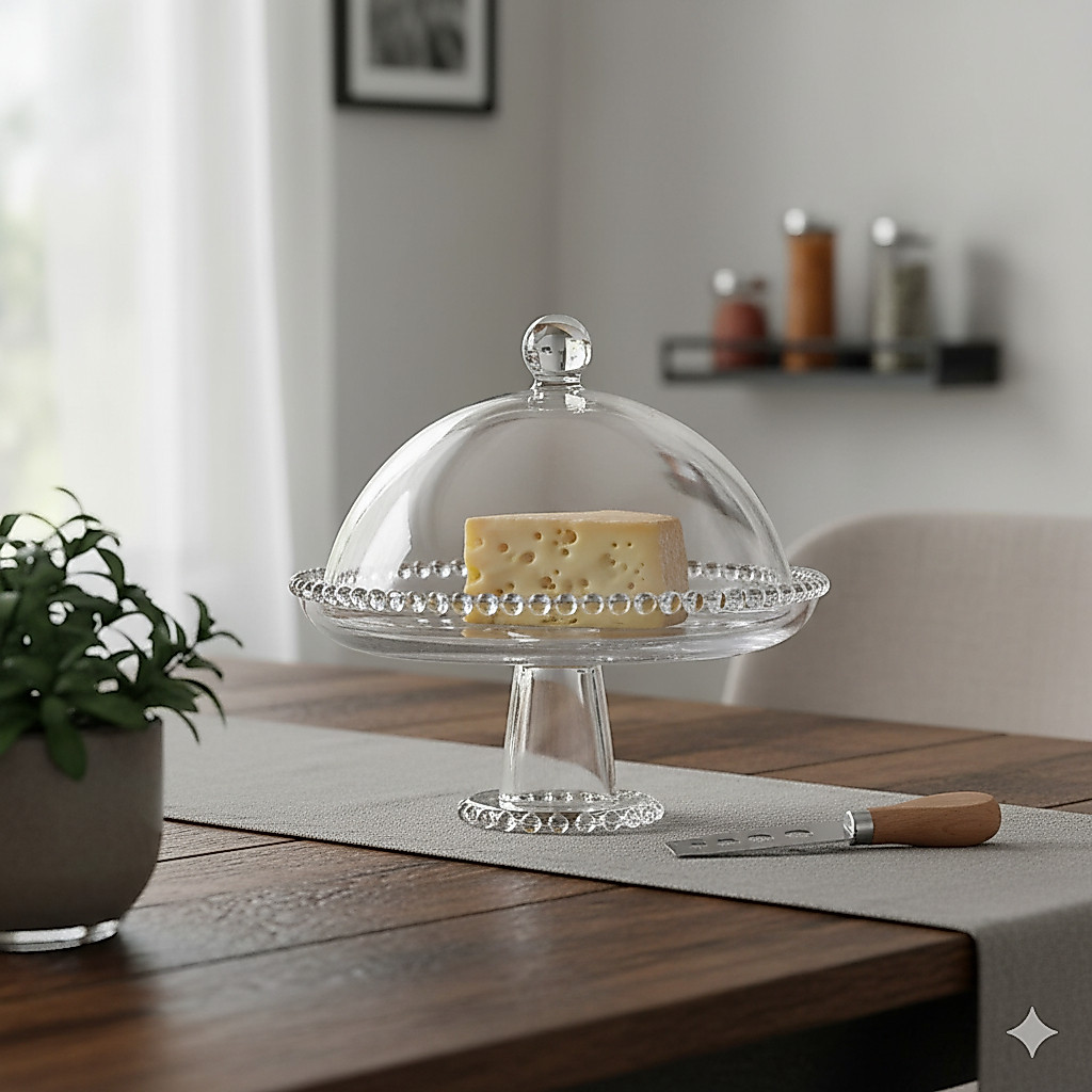Prato De Cristal Lapidado Porta Bolo Boleira Queijeira Doces com Pé / Sem pé e Tampa Pearl Bolinhas Wolff — imagem 2 de 2