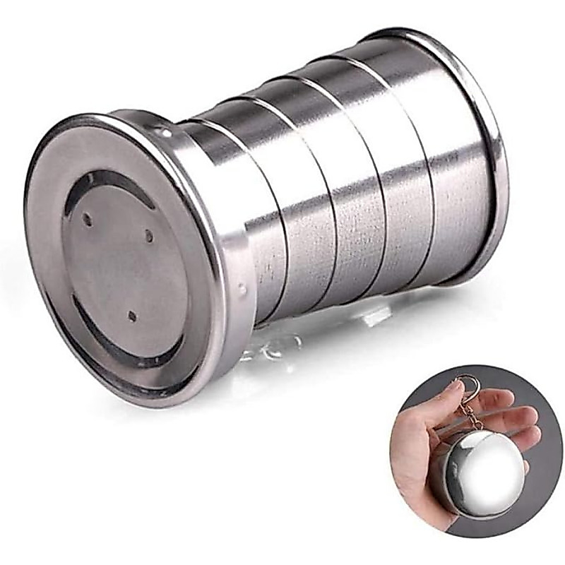 Copo Dobrável Portátil Em Aço Inox - Para Camping Viagem