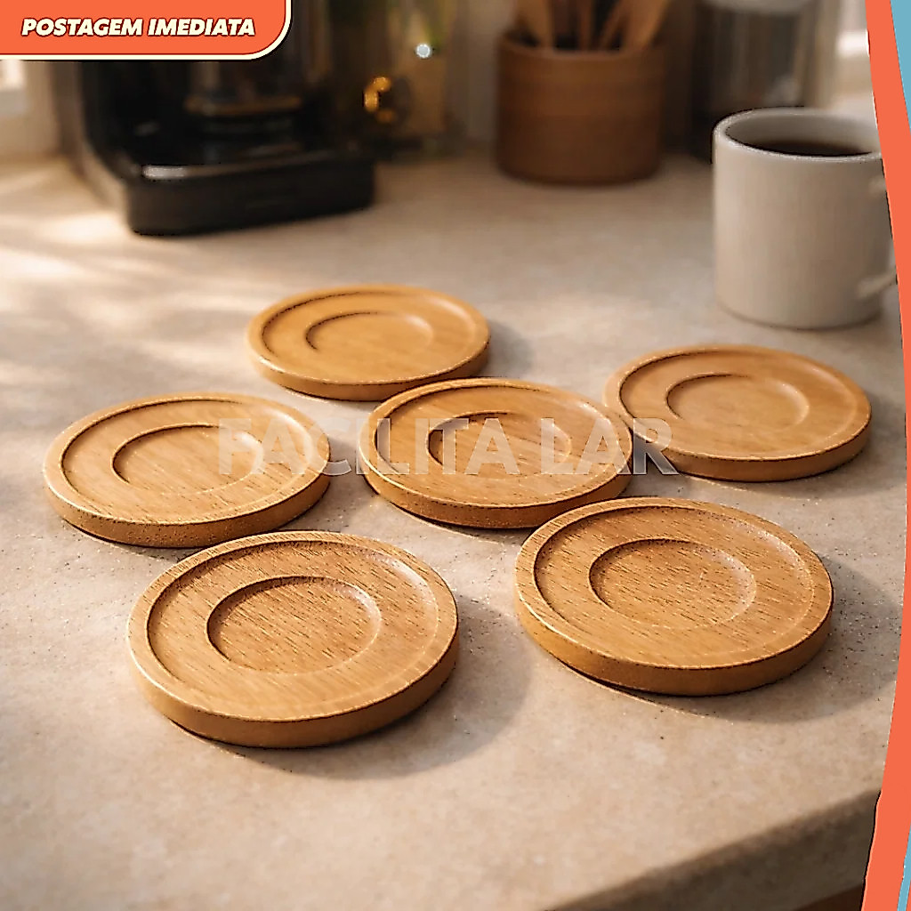 Porta Copos Bambu conjunto com 6 Unidades Proteção para Mesa  Durável Cozinha Bar Elegante