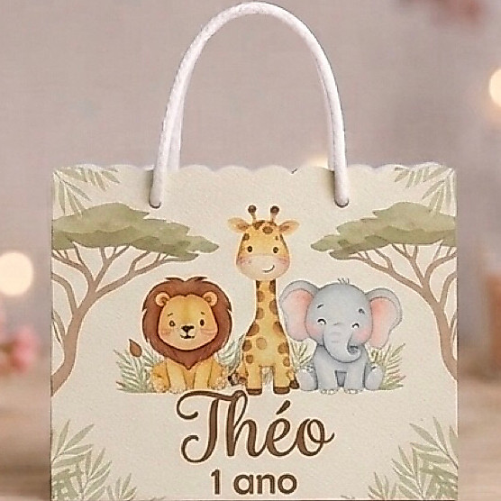 Sacolinha Para Lembrancinha Personalizada Safari| Kit 10 unidades sacolinha personalizada| Lembrancinha de festa