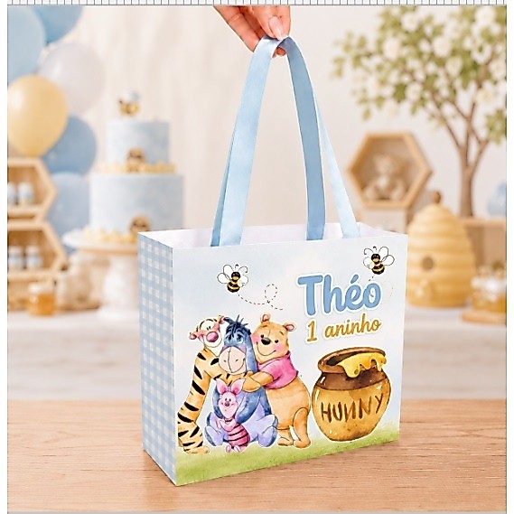 20 Sacolinhas personalizada URSINHO POOH AQUARELA - lembrancinhas de festa infantil