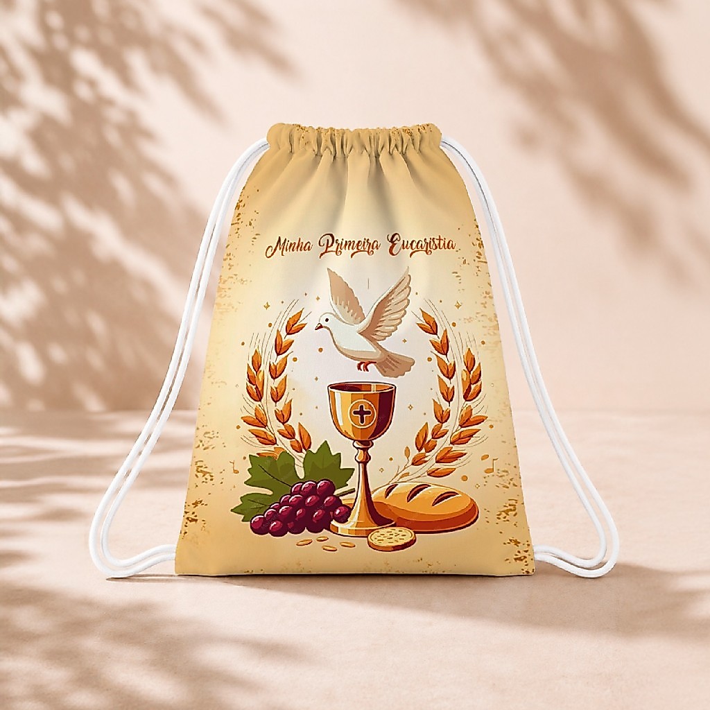 10 Mochila Personalizada 18x26 Sacolinhas Festa Aniversário Lembrancinha Minha Primeira Eucaristia M5