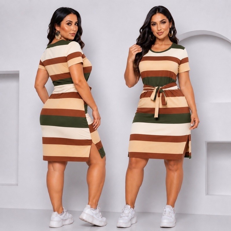 Vestido mais vendido tecido confortavel Envio Rápido com Cinto casual Mid fenda lateral moda feminina verão