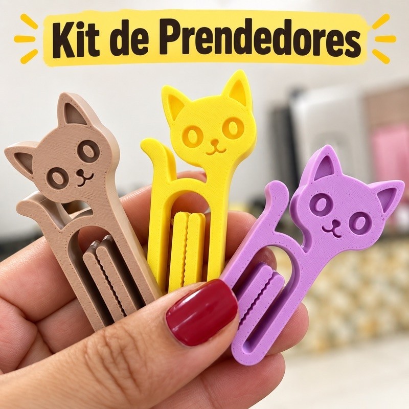 kit 6 prendedor selador de embalagem de gatinho 3D