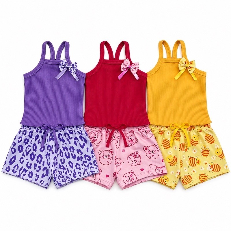 KIT com 3 conjuntos top alça verão infantil menina