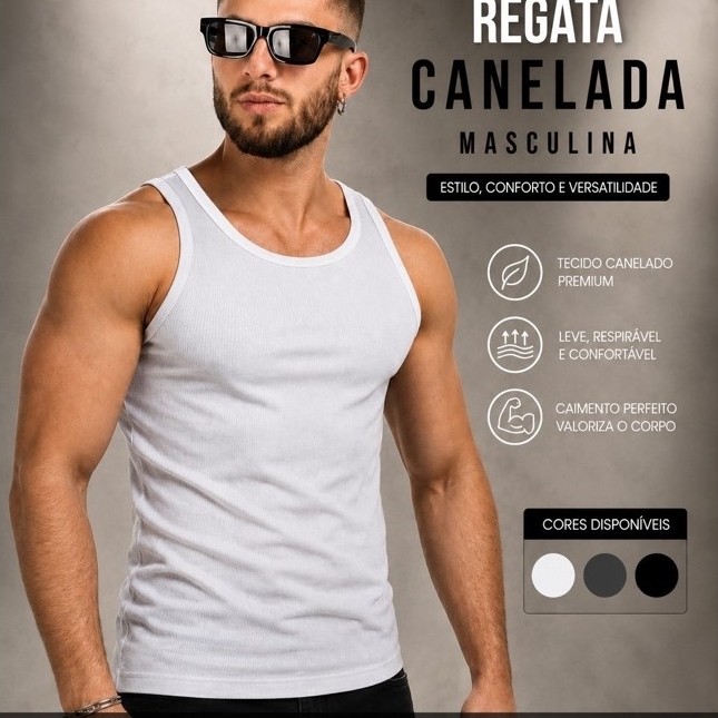 Regata Masculina Canelada Americana Ribana Tecido Premium Academia Fitness