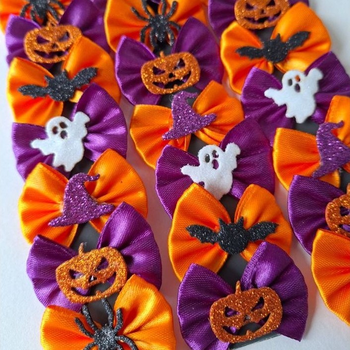 Kit 30 | 20 | 10 Laços Pet Halloween Para Fêmea Banho e Tosa Pet Shop Cães — imagem 2 de 2