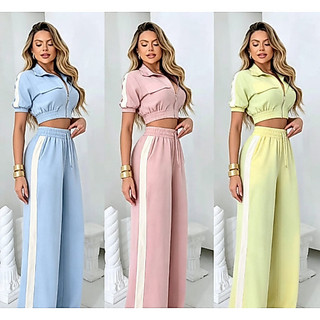 Conjunto Sensorial Premium - Cropped e Calça Pantalona - Conjunto despojado