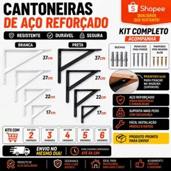2/3/4/5/6 Cantoneiras Mãos Francesas Reforçadas Branca ou Preta para Prateleira de 20 25 30 40cm + Parafusos de Fixação