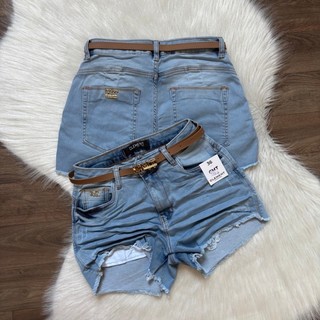 Shorts Jeans Feminino Com Cinto Cintura Alta Modela Bumbum Premium