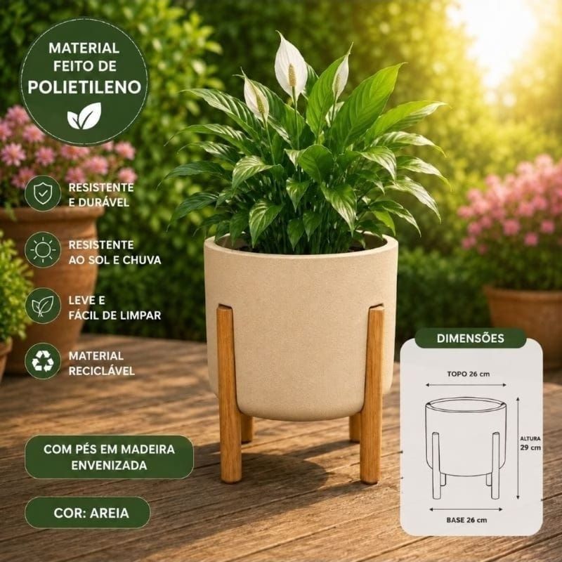 Vaso Nordico P  com Pés em madeira Para plantas e Flores