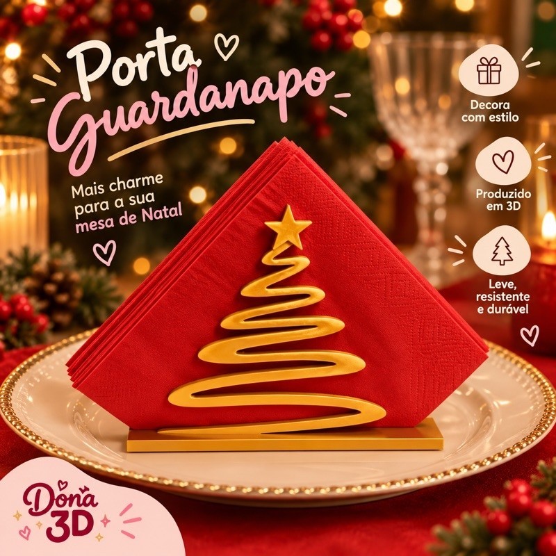 Porta Guardanapo Natalino 3D | Decoração de Mesa Posta de Natal