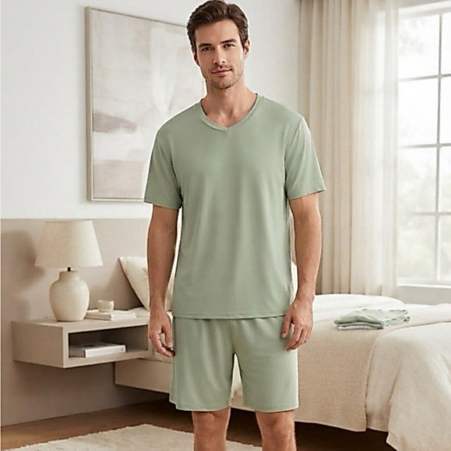 Pijama Masculino de Suede Camisa Decote V e Short | O Máximo em Conforto