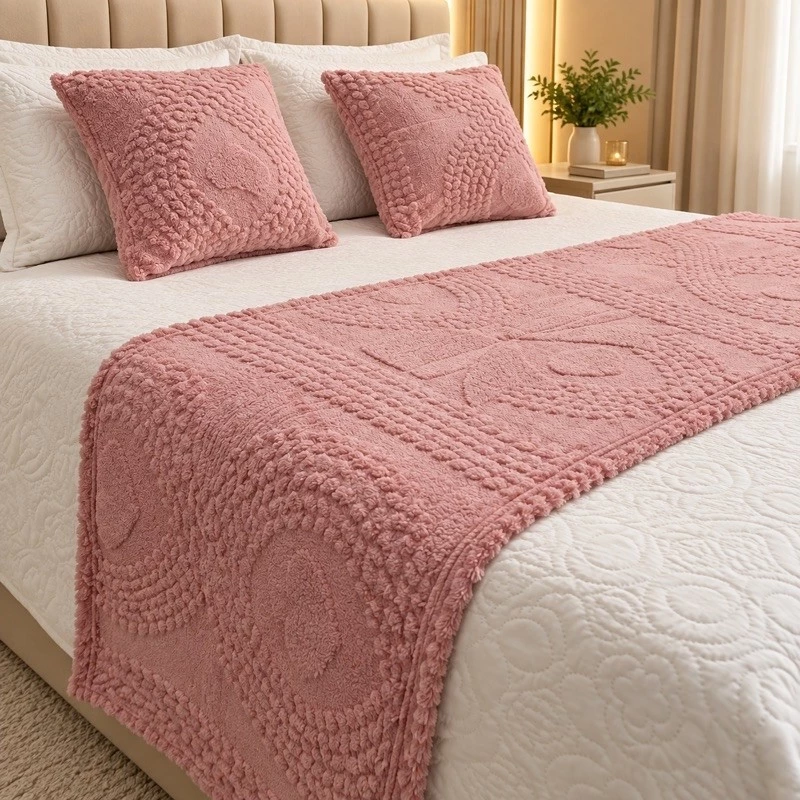 Kit Peseira Decorativa 3 Peças para Cama Casal Queen Peseira e 2 Capas de Almofadas Jogo de Cama