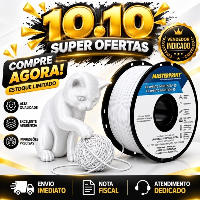 Filamento PLA Silk Branco MasterPrint 1kg 1,75mm para Impressora 3D Bambu Lab e Outras