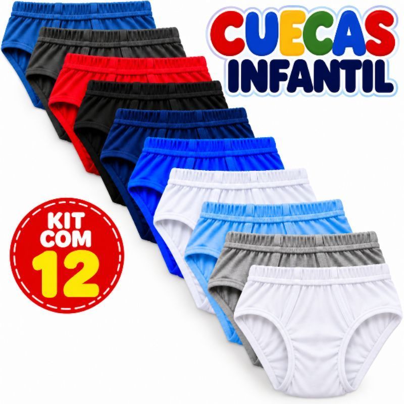Kit Cuecas infantil e Juvenil de algodão modelo basica  Cores Sortidas