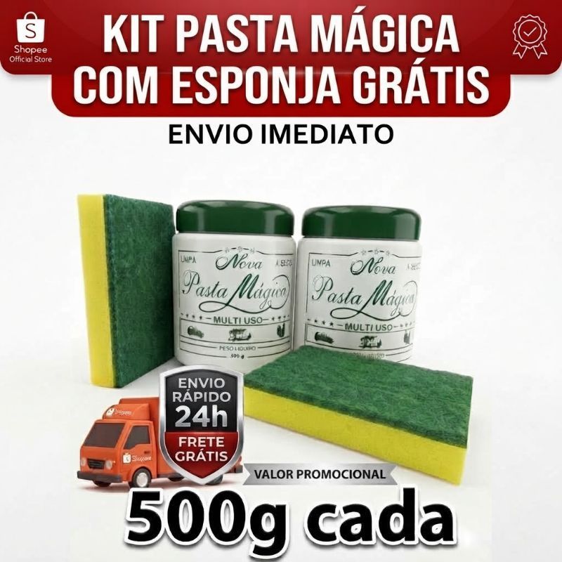 Kit 2 Potes Pasta Mágica 500g|Limpeza Pesada Multiuso/Armário de cozinha,Fogão,Inox,Panelas,Tênis,Estofado ,Banheiro