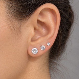 Kit Trio de Brincos com Strass  Transparentes 5 mm, 4 mm e 3 mm | 3 Pares com Tarrachas